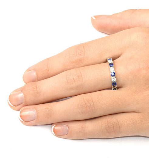 Sapphire 1.30ct And Diamond 18K White Gold Eternity Ring HG42-422UJUY